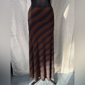LuLaRoe Blue Orange Yellow Black Patterned Maxi Skirt